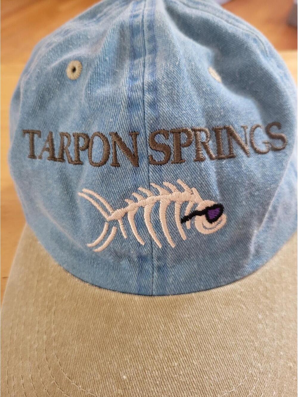 Tarpon Springs Blue Fishing Hat Embroidered Fish Adjustable Baseball Cap